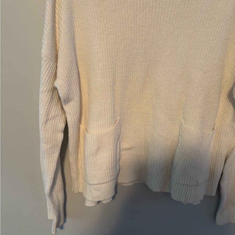 Madewell Patch Pocket Pullover Sweater Crew Neck Size Large Cream Knit - Picture 4 of 5